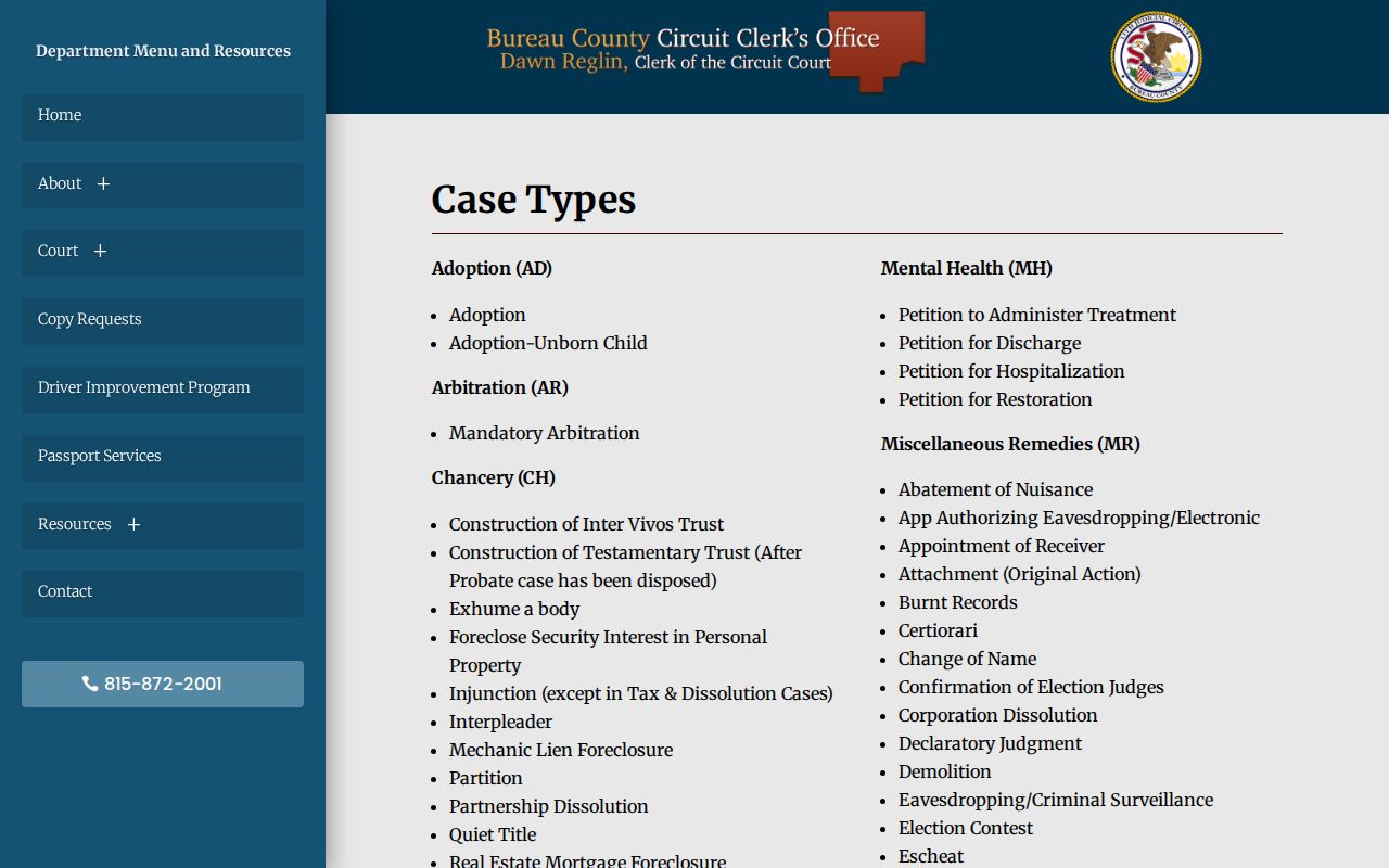 Bureau County criminal court case type codes