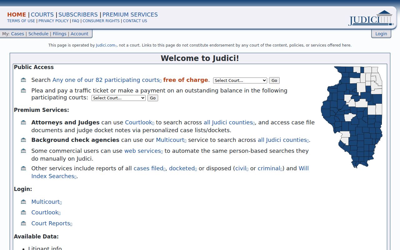 Bureau County criminal court case Judici search interface