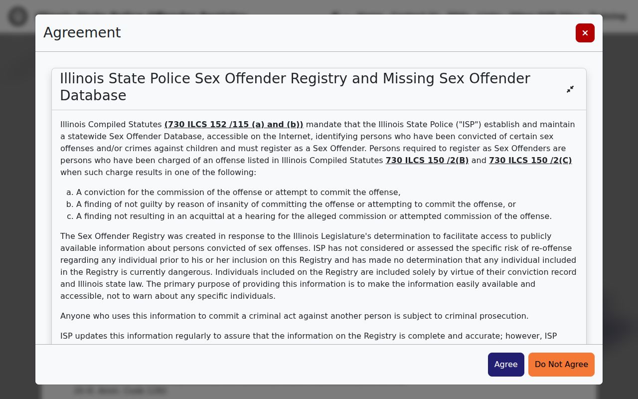 Bureau County sex offender check on the Illinois I-SORT search